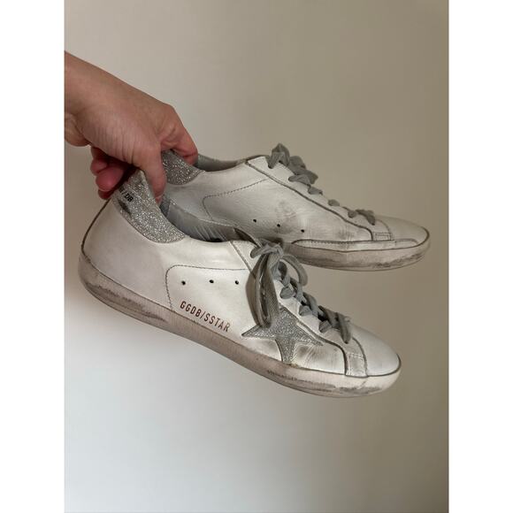 Golden Goose DB Superstar Sneakers - White with Gray Glitter Detail 39 - Picture 1 of 7